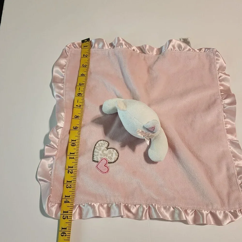 Carter's pink kitty cat plush lovey security blanket satin trim hearts rattle